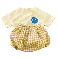 Load image into Gallery viewer, 2 Pieces Set Baby Unisex Expression T-Shirts And Checked Shorts Wholesale 220526215
