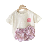Load image into Gallery viewer, 2 Pieces Set Baby Unisex Expression T-Shirts And Checked Shorts Wholesale 220526215
