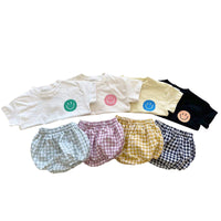 Load image into Gallery viewer, 2 Pieces Set Baby Unisex Expression T-Shirts And Checked Shorts Wholesale 220526215
