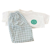 Load image into Gallery viewer, 2 Pieces Set Baby Kid Unisex Expression T-Shirts And Checked Pants Wholesale 220526217
