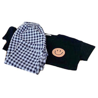 Load image into Gallery viewer, 2 Pieces Set Baby Kid Unisex Expression T-Shirts And Checked Pants Wholesale 220526217

