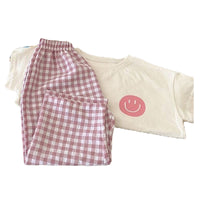 Load image into Gallery viewer, 2 Pieces Set Baby Kid Unisex Expression T-Shirts And Checked Pants Wholesale 220526217

