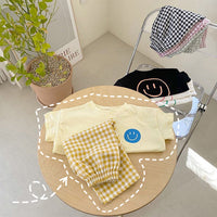 Load image into Gallery viewer, 2 Pieces Set Baby Kid Unisex Expression T-Shirts And Checked Pants Wholesale 220526217
