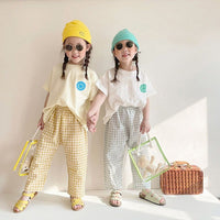 Load image into Gallery viewer, 2 Pieces Set Baby Kid Unisex Expression T-Shirts And Checked Pants Wholesale 220526217
