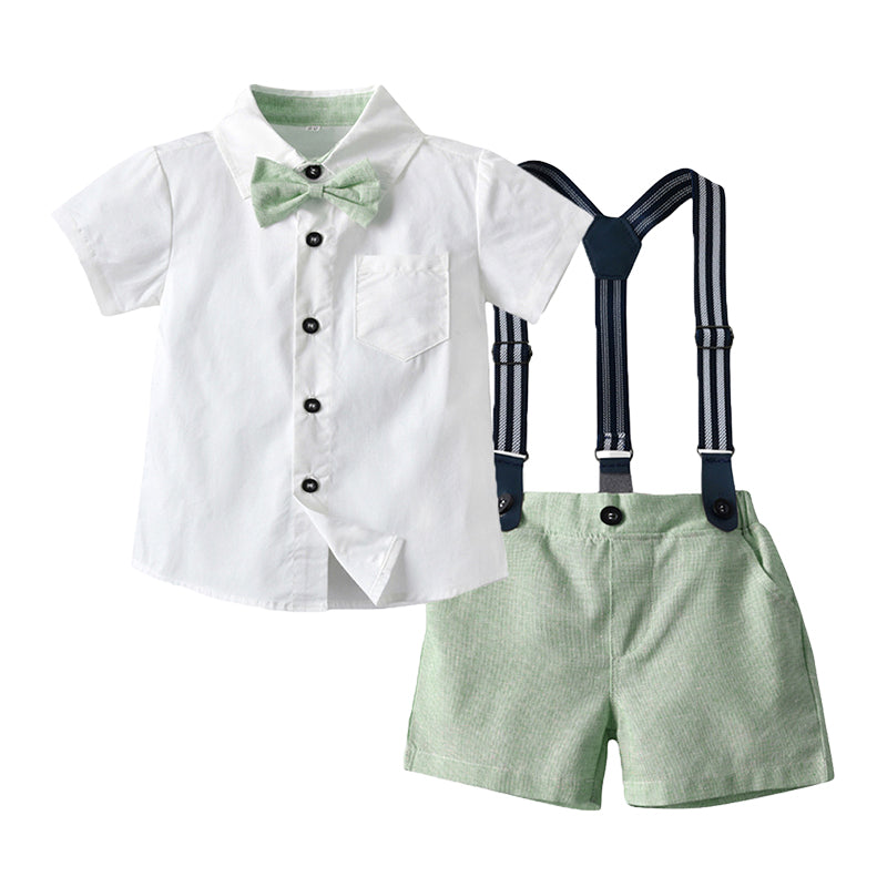 2 Pieces Set Baby Kid Boys Solid Color Bow Shirts And Shorts Suits Wholesale 220526220