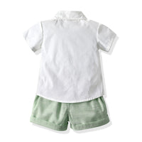 Load image into Gallery viewer, 2 Pieces Set Baby Kid Boys Solid Color Bow Shirts And Shorts Suits Wholesale 220526220
