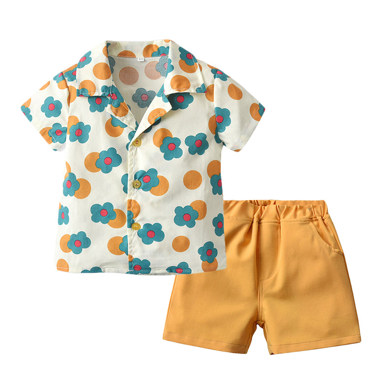 2 Pieces Set Baby Kid Boys Print Shirts And Solid Color Shorts Wholesale 220526222