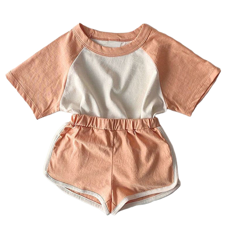 2 Pieces Set Baby Kid Unisex Color-blocking T-Shirts And Shorts Wholesale 220526223