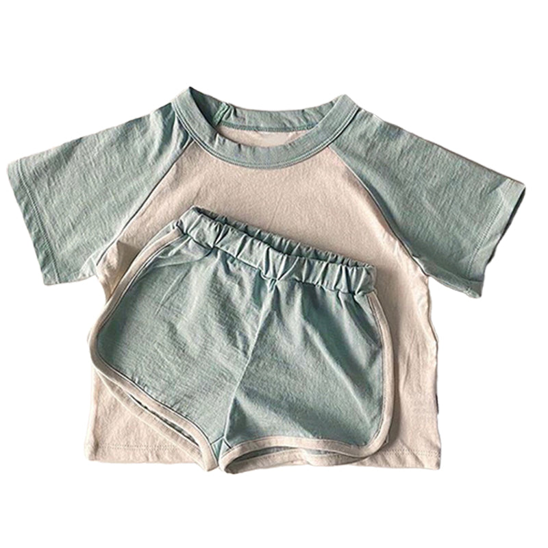 2 Pieces Set Baby Kid Unisex Color-blocking T-Shirts And Shorts Wholesale 220526223