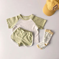 Load image into Gallery viewer, 2 Pieces Set Baby Kid Unisex Color-blocking T-Shirts And Shorts Wholesale 220526223
