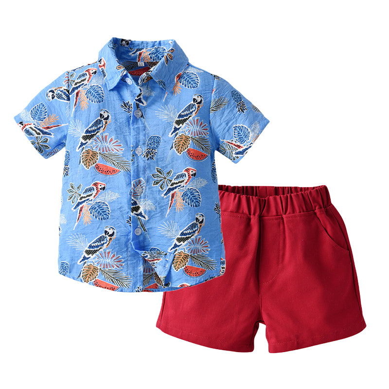 2 Pieces Set Baby Kid Boys Print Shirts And Solid Color Shorts Wholesale 220526229