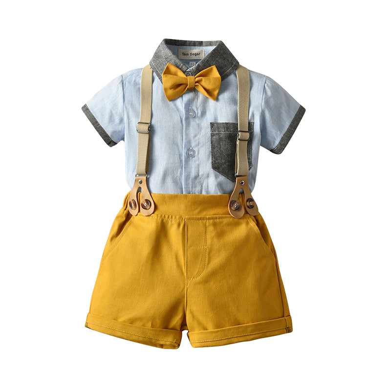 2 Pieces Set Baby Kid Boys Dressy Bow Shirts Suits And Solid Color Rompers Wholesale 22052623
