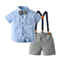 Load image into Gallery viewer, 2 Pieces Set Baby Kid Boys Solid Color Bow Shirts And Checked Shorts Suits Wholesale 22052625
