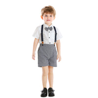 Load image into Gallery viewer, 2 Pieces Set Baby Kid Boys Solid Color Bow Shirts And Checked Shorts Suits Wholesale 22052625
