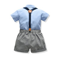 Load image into Gallery viewer, 2 Pieces Set Baby Kid Boys Solid Color Bow Shirts And Checked Shorts Suits Wholesale 22052625
