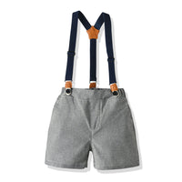 Load image into Gallery viewer, 2 Pieces Set Baby Kid Boys Solid Color Bow Shirts And Checked Shorts Suits Wholesale 22052625
