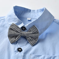 Load image into Gallery viewer, 2 Pieces Set Baby Kid Boys Solid Color Bow Shirts And Checked Shorts Suits Wholesale 22052625
