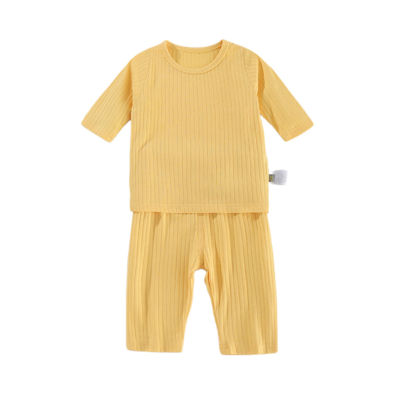 2 Pieces Set Baby Unisex Solid Color Muslin&Ribbed Tops And Pants Wholesale 220526255