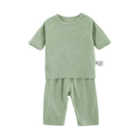 Load image into Gallery viewer, 2 Pieces Set Baby Unisex Solid Color Muslin&amp;Ribbed Tops And Pants Wholesale 220526255

