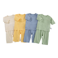 Load image into Gallery viewer, 2 Pieces Set Baby Unisex Solid Color Muslin&amp;Ribbed Tops And Pants Wholesale 220526255
