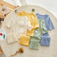 Load image into Gallery viewer, 2 Pieces Set Baby Unisex Solid Color Muslin&amp;Ribbed Tops And Pants Wholesale 220526255
