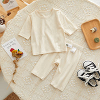 Load image into Gallery viewer, 2 Pieces Set Baby Unisex Solid Color Muslin&amp;Ribbed Tops And Pants Wholesale 220526255
