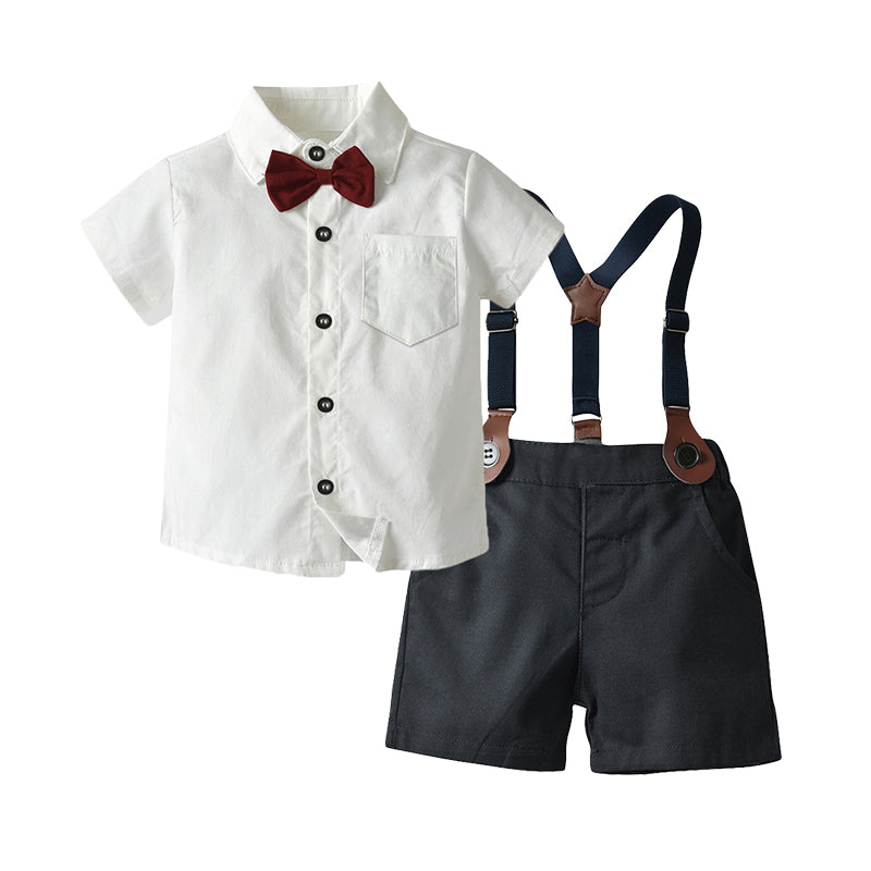 2 Pieces Set Baby Kid Boys Solid Color Bow Shirts And Shorts Suits Wholesale 22052626