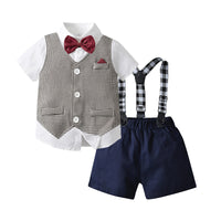 Load image into Gallery viewer, 3 Pieces Set Baby Kid Boys Dressy Houndstooth Vests Waistcoats Solid Color Shirts And Rompers Wholesale 220526263
