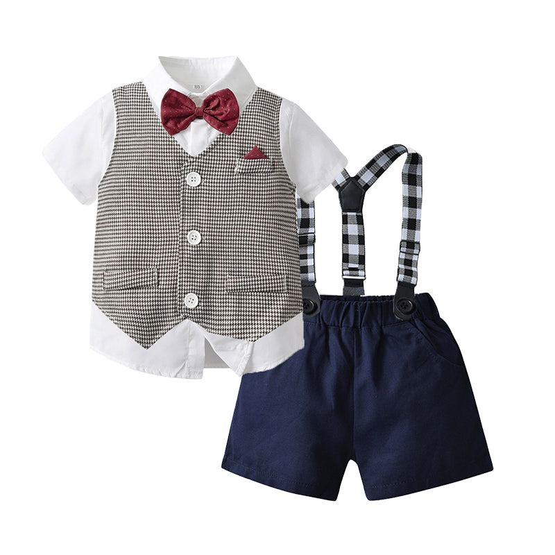 3 Pieces Set Baby Kid Boys Dressy Houndstooth Vests Waistcoats Solid Color Shirts And Rompers Wholesale 220526263