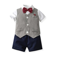 Load image into Gallery viewer, 3 Pieces Set Baby Kid Boys Dressy Houndstooth Vests Waistcoats Solid Color Shirts And Rompers Wholesale 220526263
