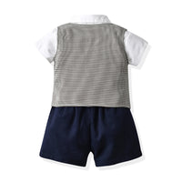 Load image into Gallery viewer, 3 Pieces Set Baby Kid Boys Dressy Houndstooth Vests Waistcoats Solid Color Shirts And Rompers Wholesale 220526263
