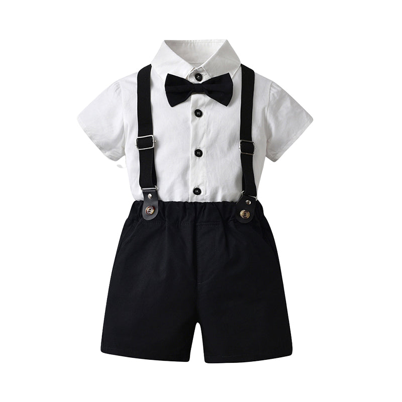 2 Pieces Set Baby Kid Boys Dressy Solid Color Striped Shirts And Rompers Wholesale 220526265
