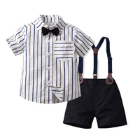 Load image into Gallery viewer, 2 Pieces Set Baby Kid Boys Dressy Solid Color Striped Shirts And Rompers Wholesale 220526265
