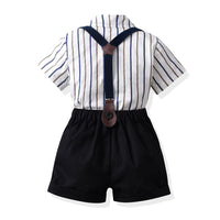 Load image into Gallery viewer, 2 Pieces Set Baby Kid Boys Dressy Solid Color Striped Shirts And Rompers Wholesale 220526265
