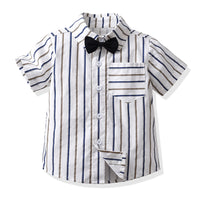 Load image into Gallery viewer, 2 Pieces Set Baby Kid Boys Dressy Solid Color Striped Shirts And Rompers Wholesale 220526265
