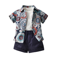 Load image into Gallery viewer, 3 Pieces Set Baby Kid Boys Flower Print Shirts And Solid Color Tops And Shorts Wholesale 220526273
