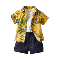 Load image into Gallery viewer, 3 Pieces Set Baby Kid Boys Flower Print Shirts And Solid Color Tops And Shorts Wholesale 220526273
