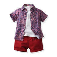 Load image into Gallery viewer, 3 Pieces Set Baby Kid Boys Flower Print Shirts And Solid Color Tops And Shorts Wholesale 220526273
