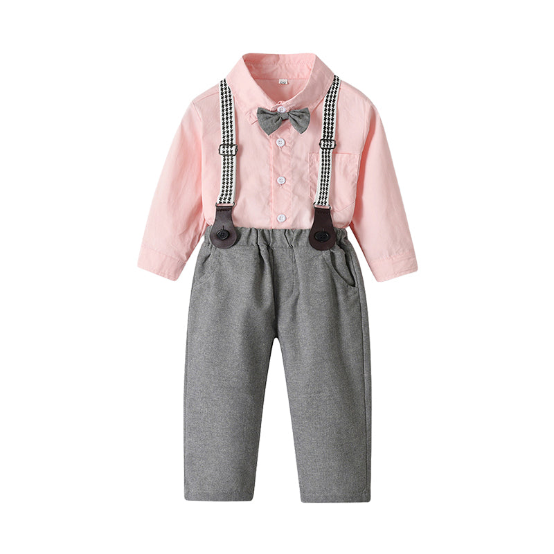 2 Pieces Set Baby Kid Boys Dressy Birthday Party Solid Color Flower Bow Print Shirts And Jumpsuits Wholesale 220526276