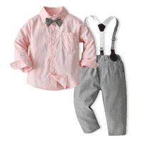 Load image into Gallery viewer, 2 Pieces Set Baby Kid Boys Dressy Birthday Party Solid Color Flower Bow Print Shirts And Jumpsuits Wholesale 220526276
