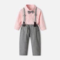 Load image into Gallery viewer, 2 Pieces Set Baby Kid Boys Dressy Birthday Party Solid Color Flower Bow Print Shirts And Jumpsuits Wholesale 220526276
