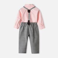 Load image into Gallery viewer, 2 Pieces Set Baby Kid Boys Dressy Birthday Party Solid Color Flower Bow Print Shirts And Jumpsuits Wholesale 220526276
