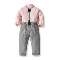 Load image into Gallery viewer, 2 Pieces Set Baby Kid Boys Dressy Birthday Party Solid Color Flower Bow Print Shirts And Jumpsuits Wholesale 220526276
