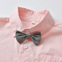 Load image into Gallery viewer, 2 Pieces Set Baby Kid Boys Dressy Birthday Party Solid Color Flower Bow Print Shirts And Jumpsuits Wholesale 220526276
