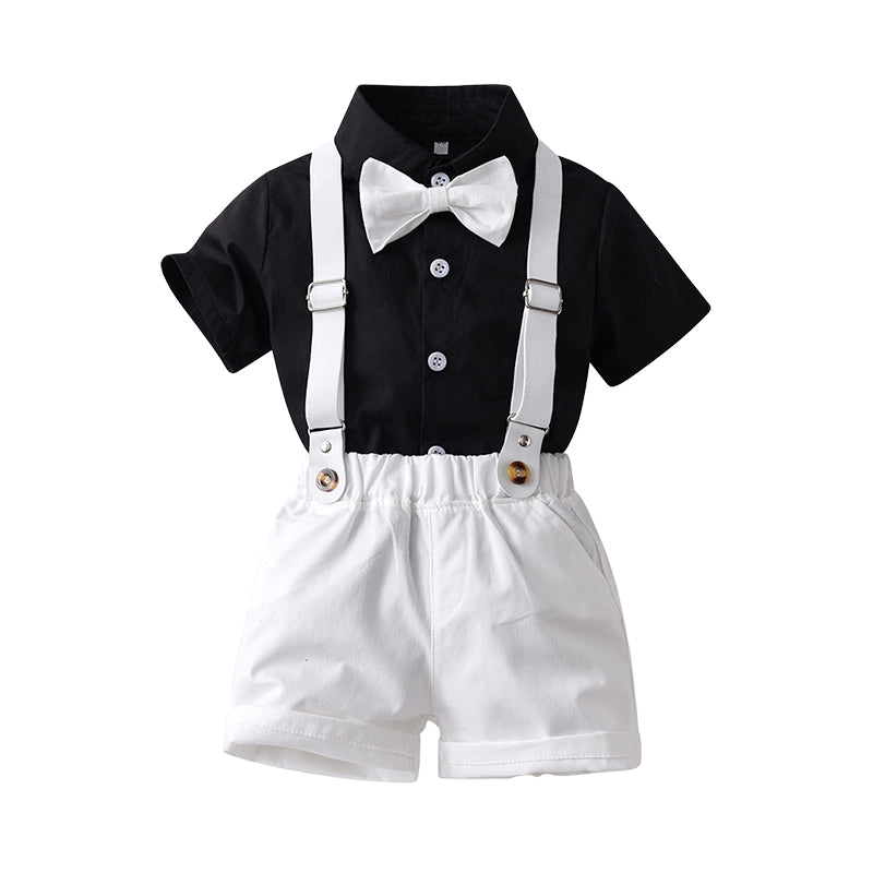 2 Pieces Set Baby Kid Boys Solid Color Bow Shirts And Rompers Wholesale 220526279