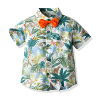 Load image into Gallery viewer, 2 Pieces Set Baby Kid Boys Plant Bow Print Polo Shirts And Shorts Wholesale 22052628
