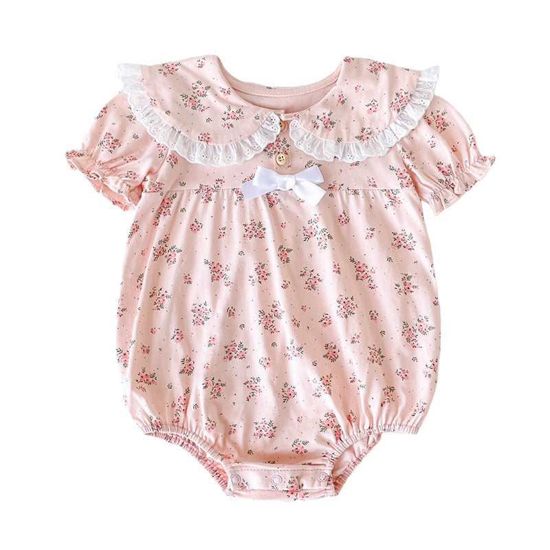 Baby Kid Girls Flower Bow Print Rompers Wholesale 220526287