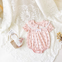 Load image into Gallery viewer, Baby Kid Girls Flower Bow Print Rompers Wholesale 220526287
