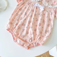 Load image into Gallery viewer, Baby Kid Girls Flower Bow Print Rompers Wholesale 220526287
