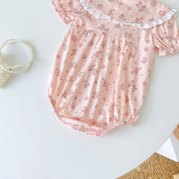 Load image into Gallery viewer, Baby Kid Girls Flower Bow Print Rompers Wholesale 220526287
